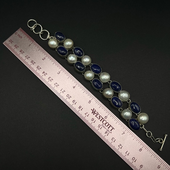 Lapis Lazuli, Pearl and Sterling Silver Bracelet - Picture 4 of 4